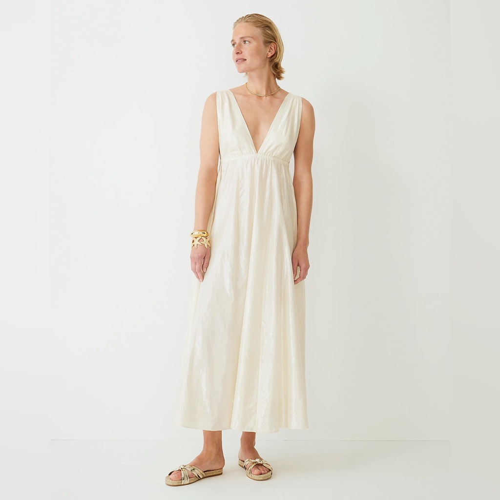 J.Crew Plunge-Neck Metallic Beach Dress Bs694